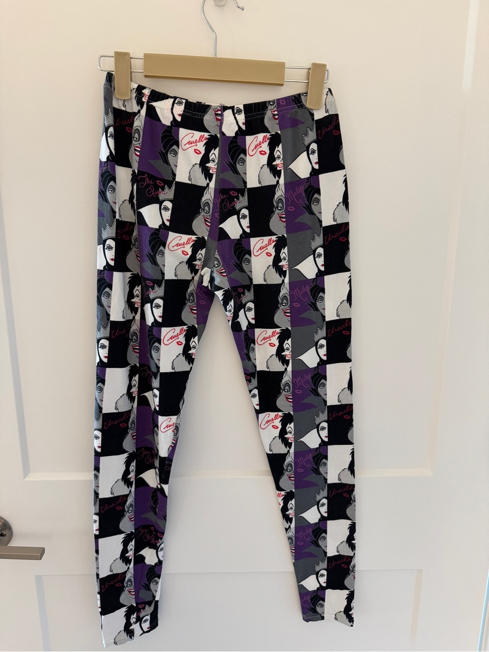 Disney Checkerboard Face Print Leggings - Black, Purple & White